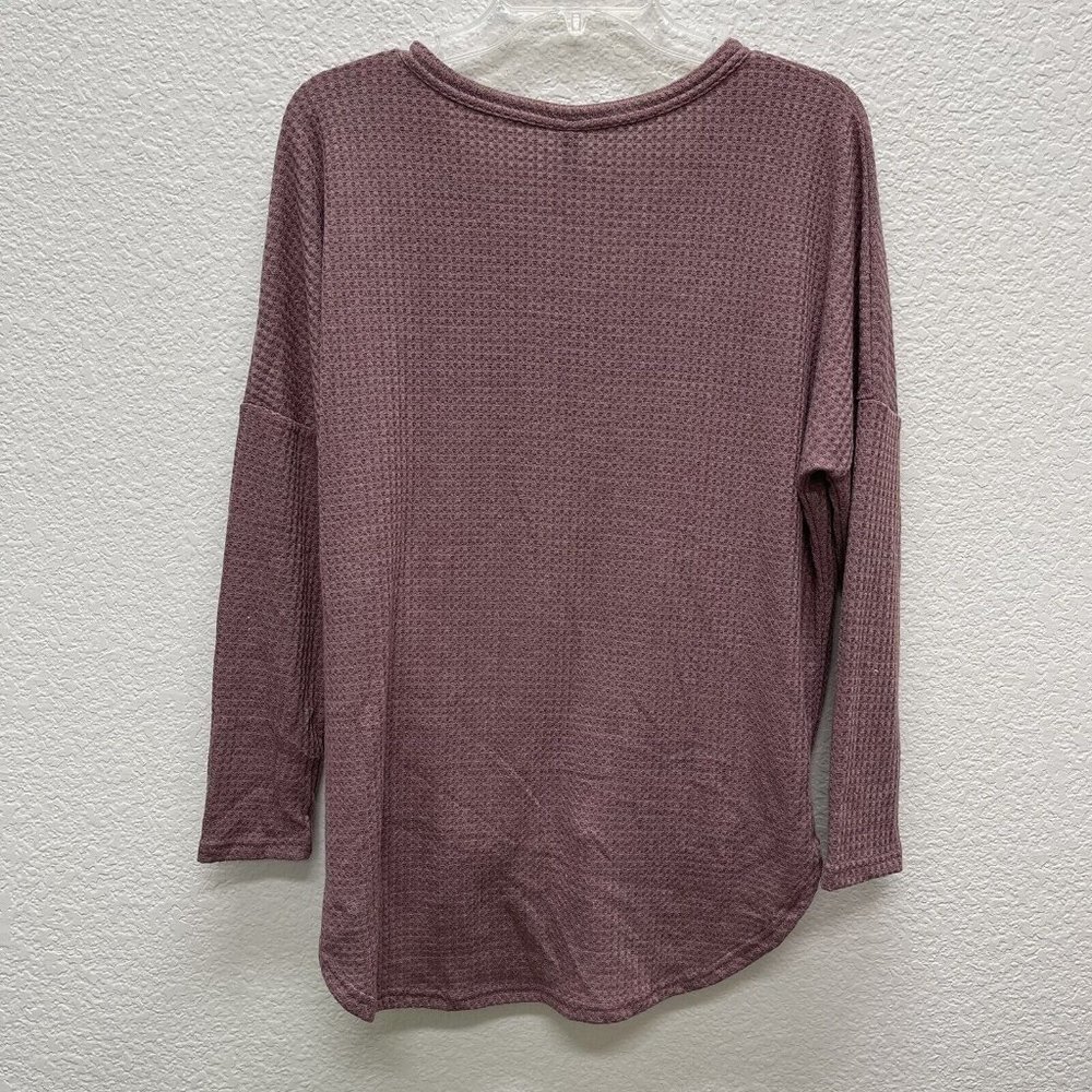 Iwollence Womens Small Waffle Knit Top Mauve Long Sleeve V Neck Tie Knot NWTs - Picture 2 of 8